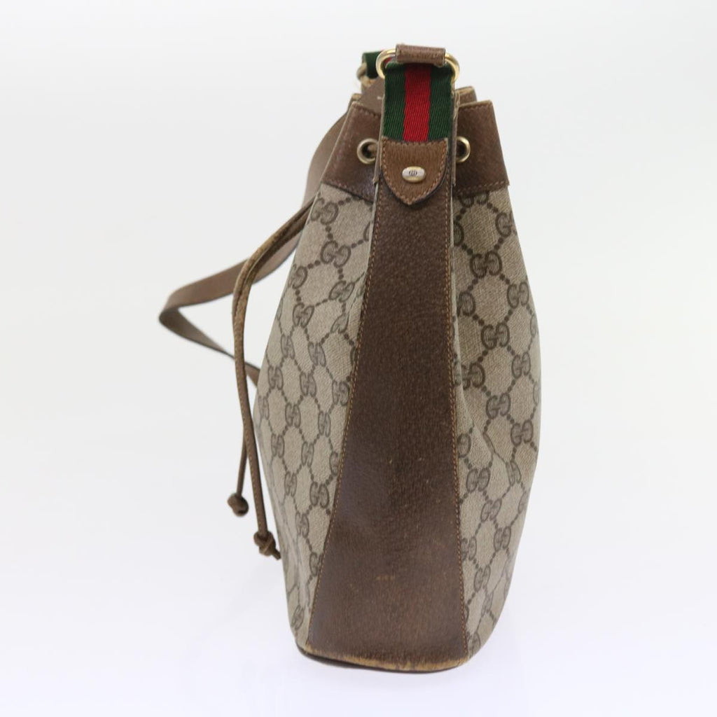 GUCCI GG Canvas Web Sherry Line Shoulder Bag PVC Leather Beige Green 56564