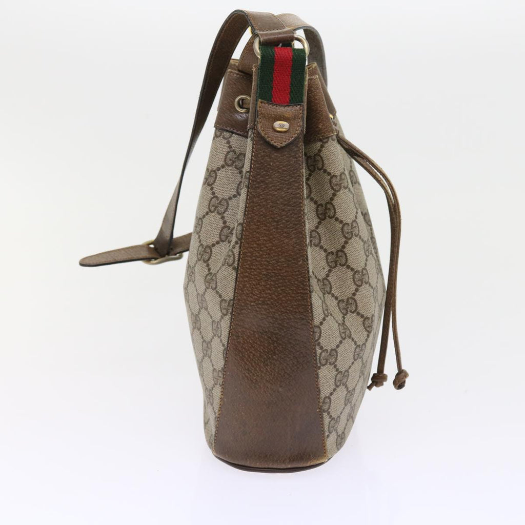 GUCCI GG Canvas Web Sherry Line Shoulder Bag PVC Leather Beige Green 56564