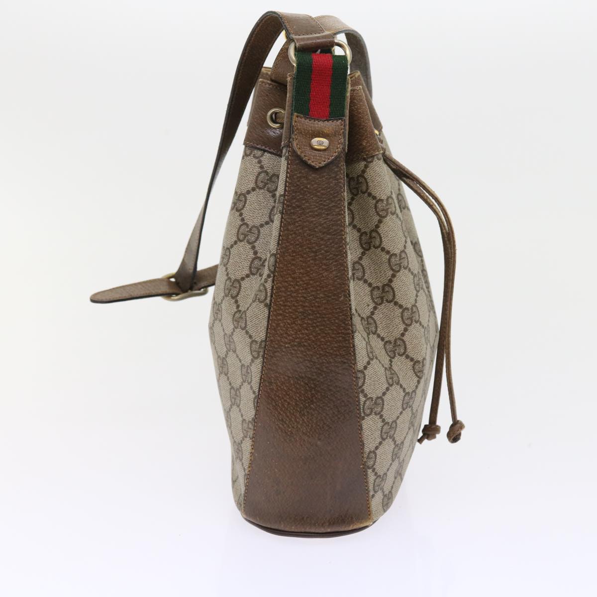 GUCCI GG Canvas Web Sherry Line Shoulder Bag PVC Leather Beige Green 56564