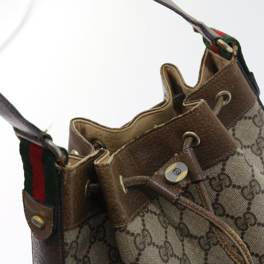 GUCCI GG Canvas Web Sherry Line Shoulder Bag PVC Leather Beige Green 56564