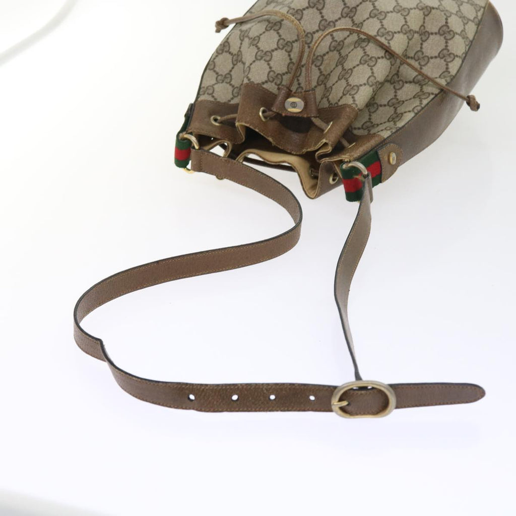 GUCCI GG Canvas Web Sherry Line Shoulder Bag PVC Leather Beige Green 56564