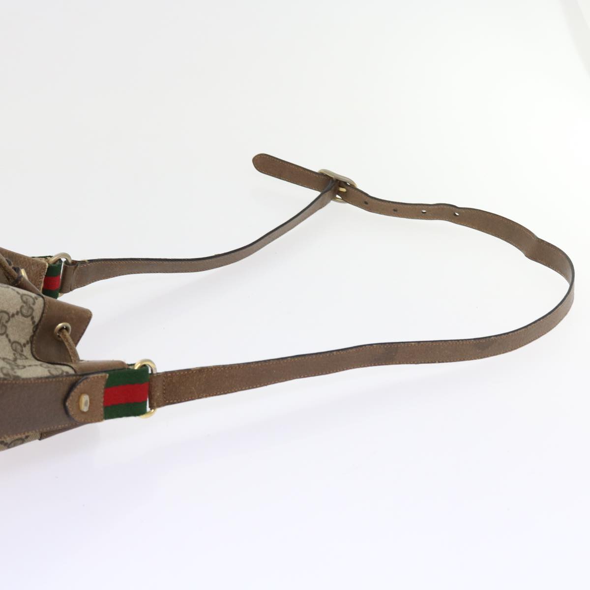 GUCCI GG Canvas Web Sherry Line Shoulder Bag PVC Leather Beige Green 56564