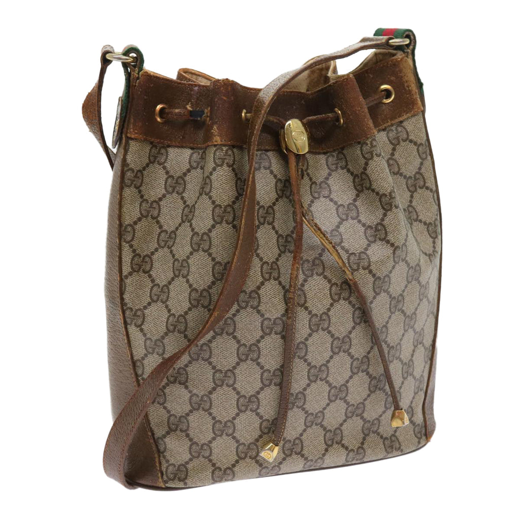 GUCCI GG Canvas Web Sherry Line Shoulder Bag PVC Leather Beige Green 56565