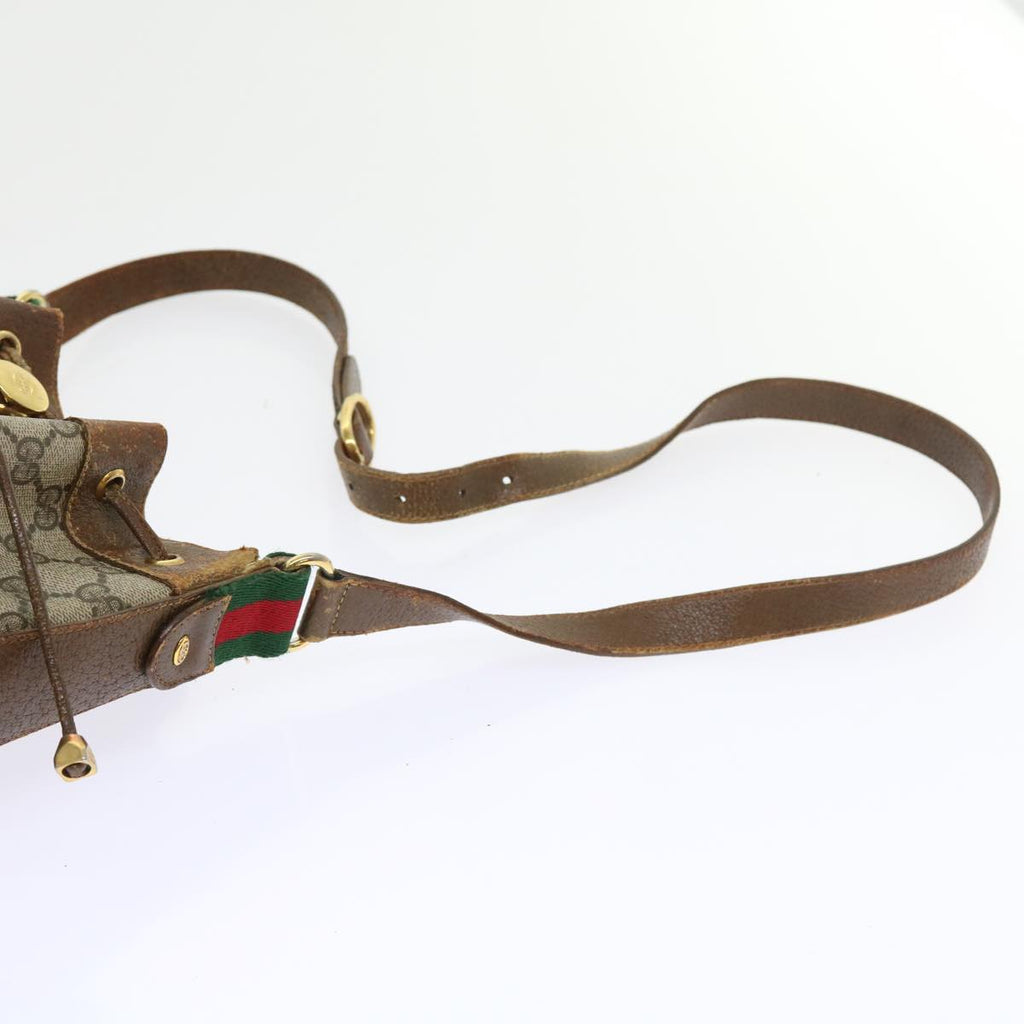 GUCCI GG Canvas Web Sherry Line Shoulder Bag PVC Leather Beige Green 56565