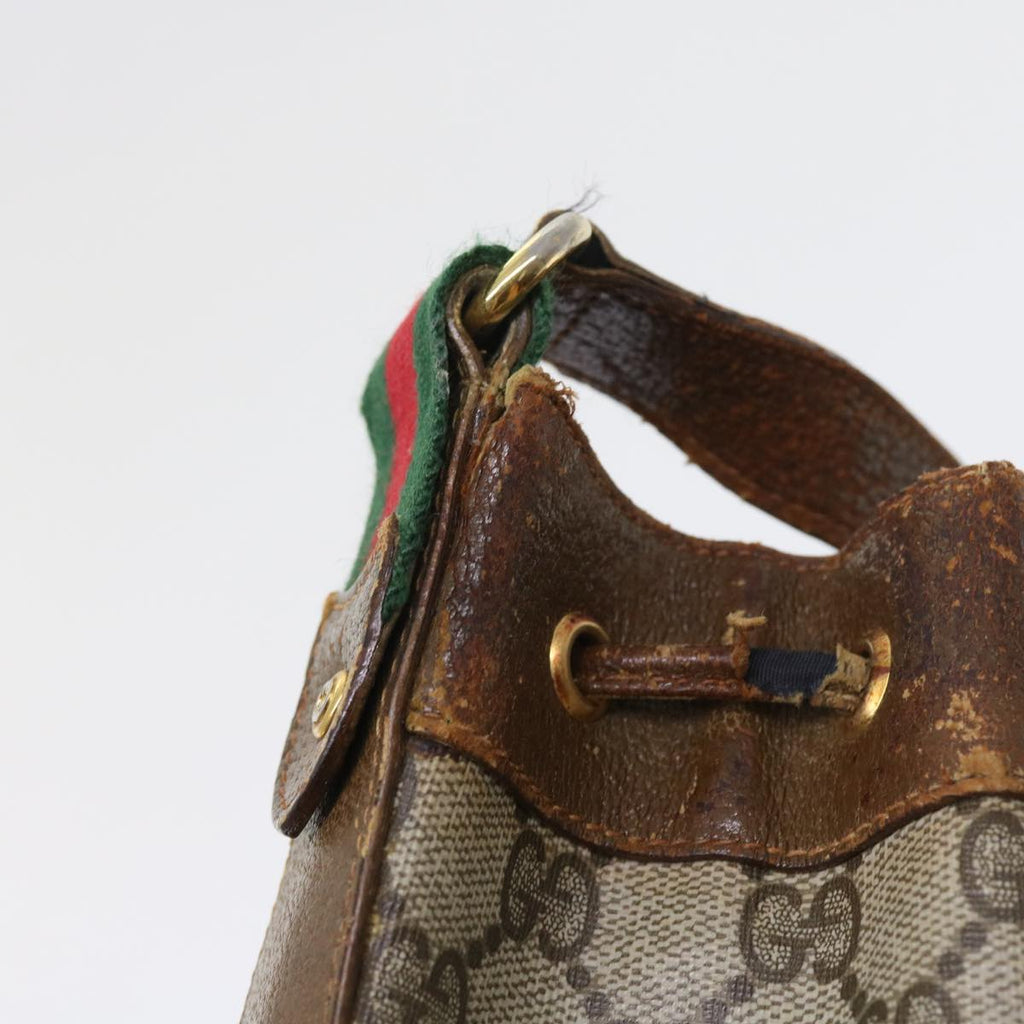 GUCCI GG Canvas Web Sherry Line Shoulder Bag PVC Leather Beige Green 56565