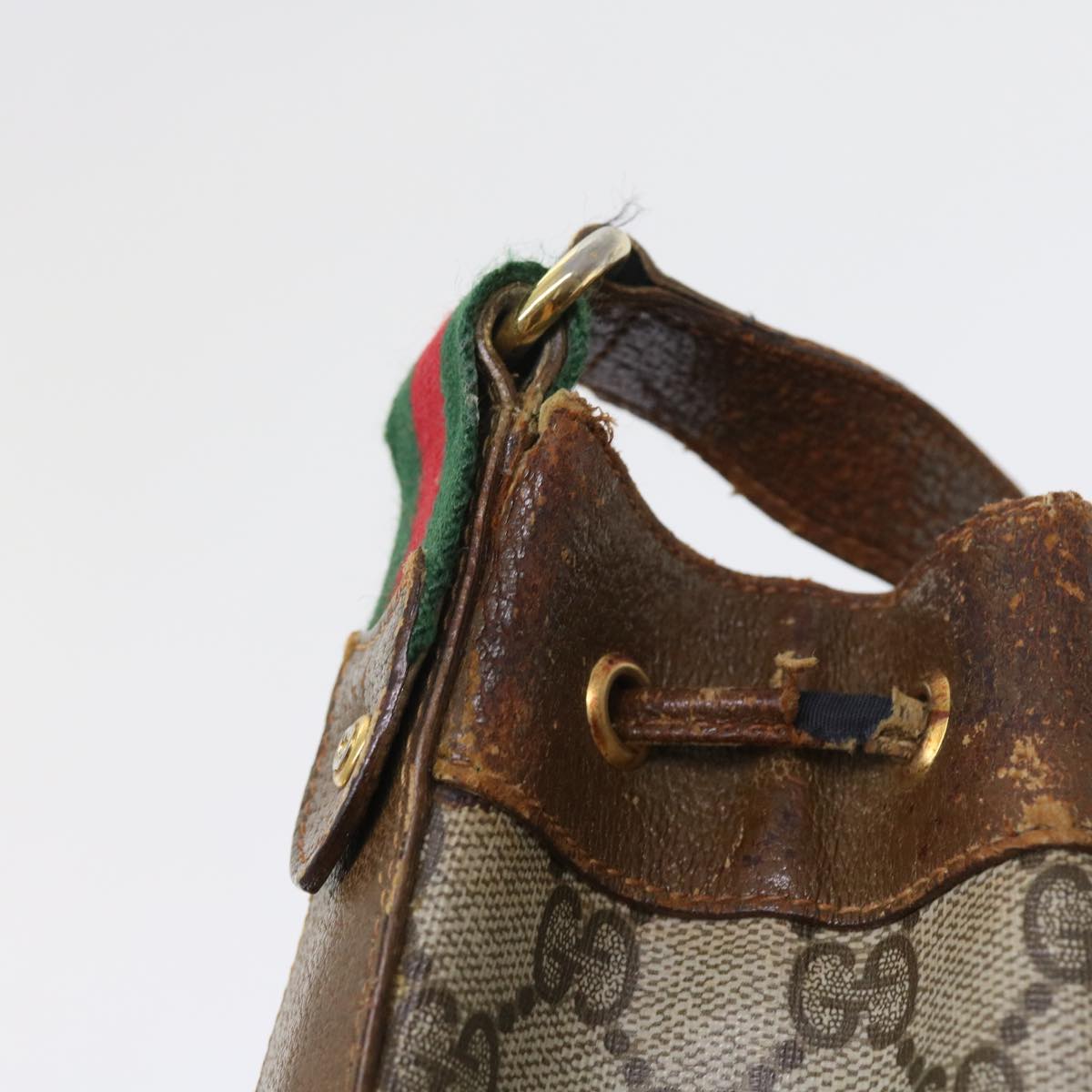 GUCCI GG Canvas Web Sherry Line Shoulder Bag PVC Leather Beige Green 56565