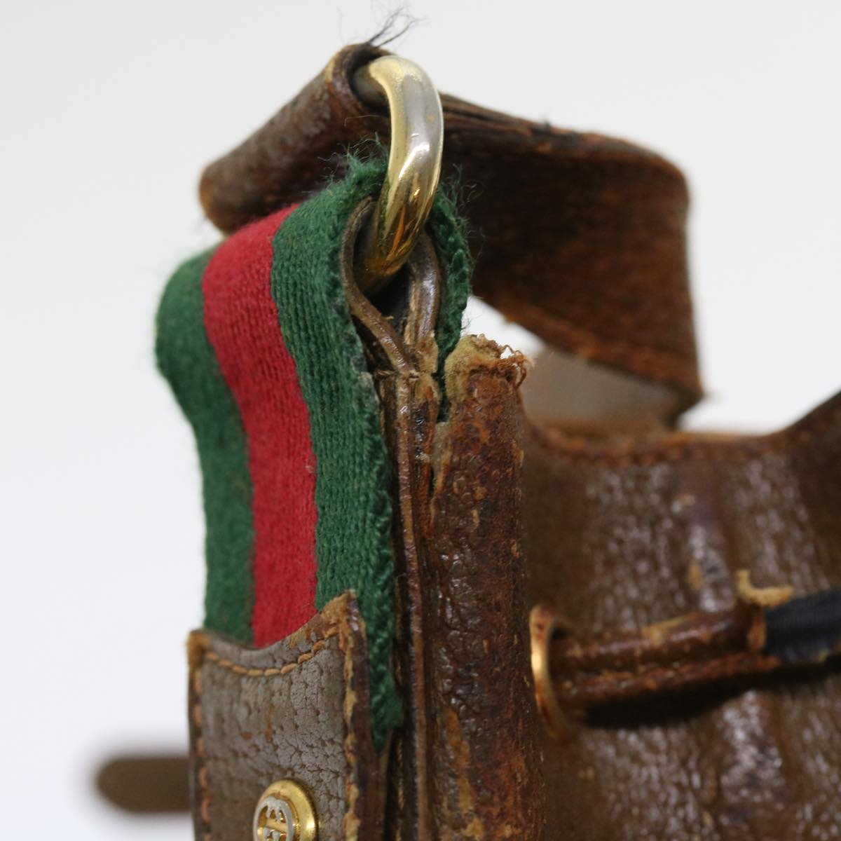 GUCCI GG Canvas Web Sherry Line Shoulder Bag PVC Leather Beige Green 56565