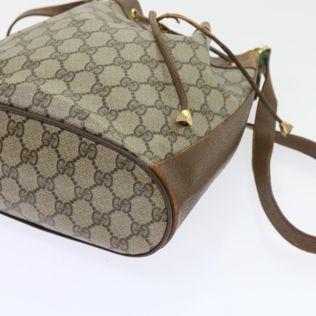 GUCCI GG Canvas Web Sherry Line Shoulder Bag PVC Leather Beige Green 56565