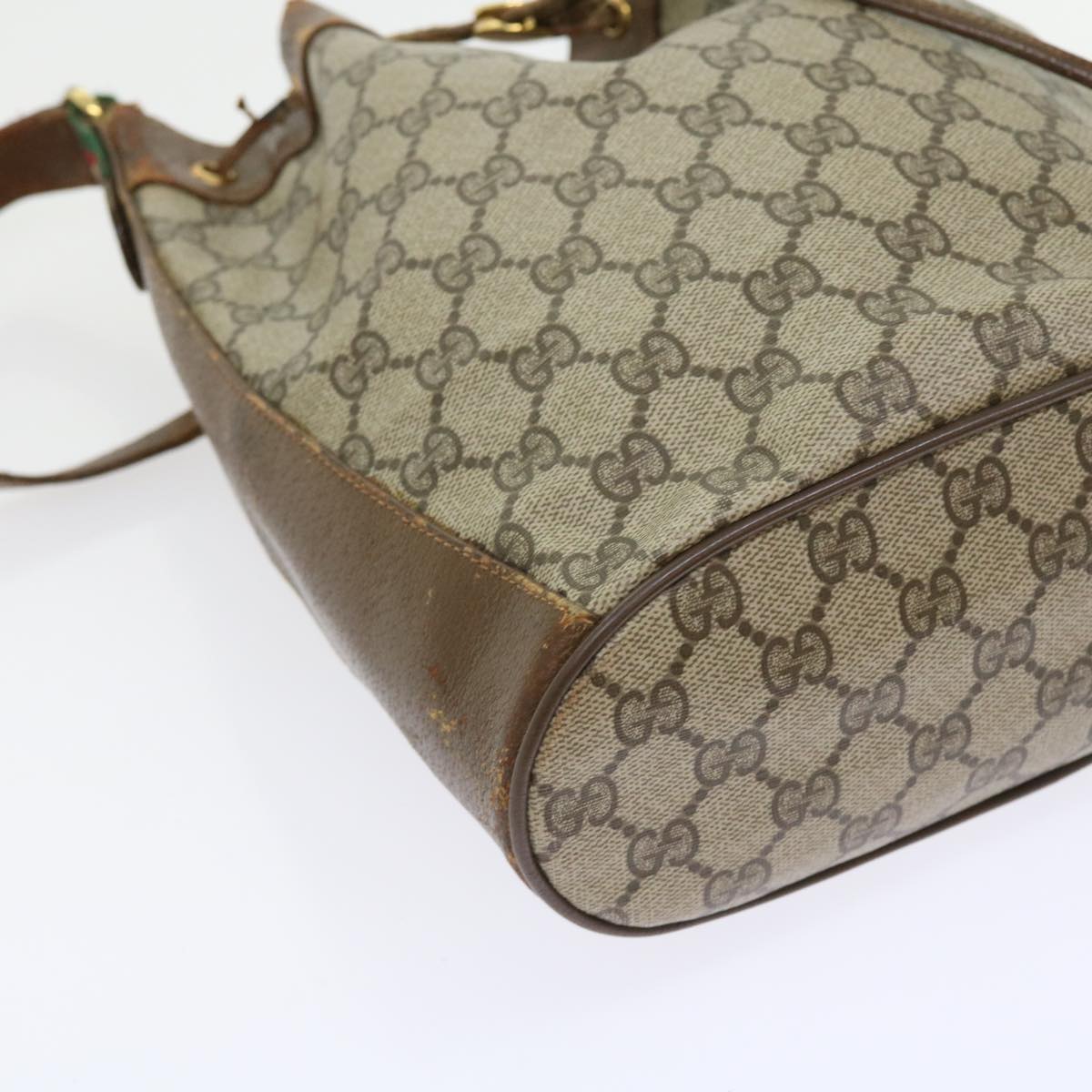 GUCCI GG Canvas Web Sherry Line Shoulder Bag PVC Leather Beige Green 56565
