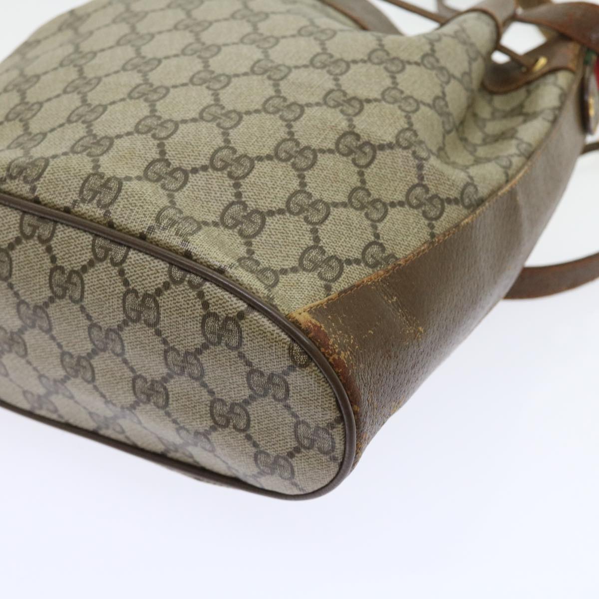 GUCCI GG Canvas Web Sherry Line Shoulder Bag PVC Leather Beige Green 56565