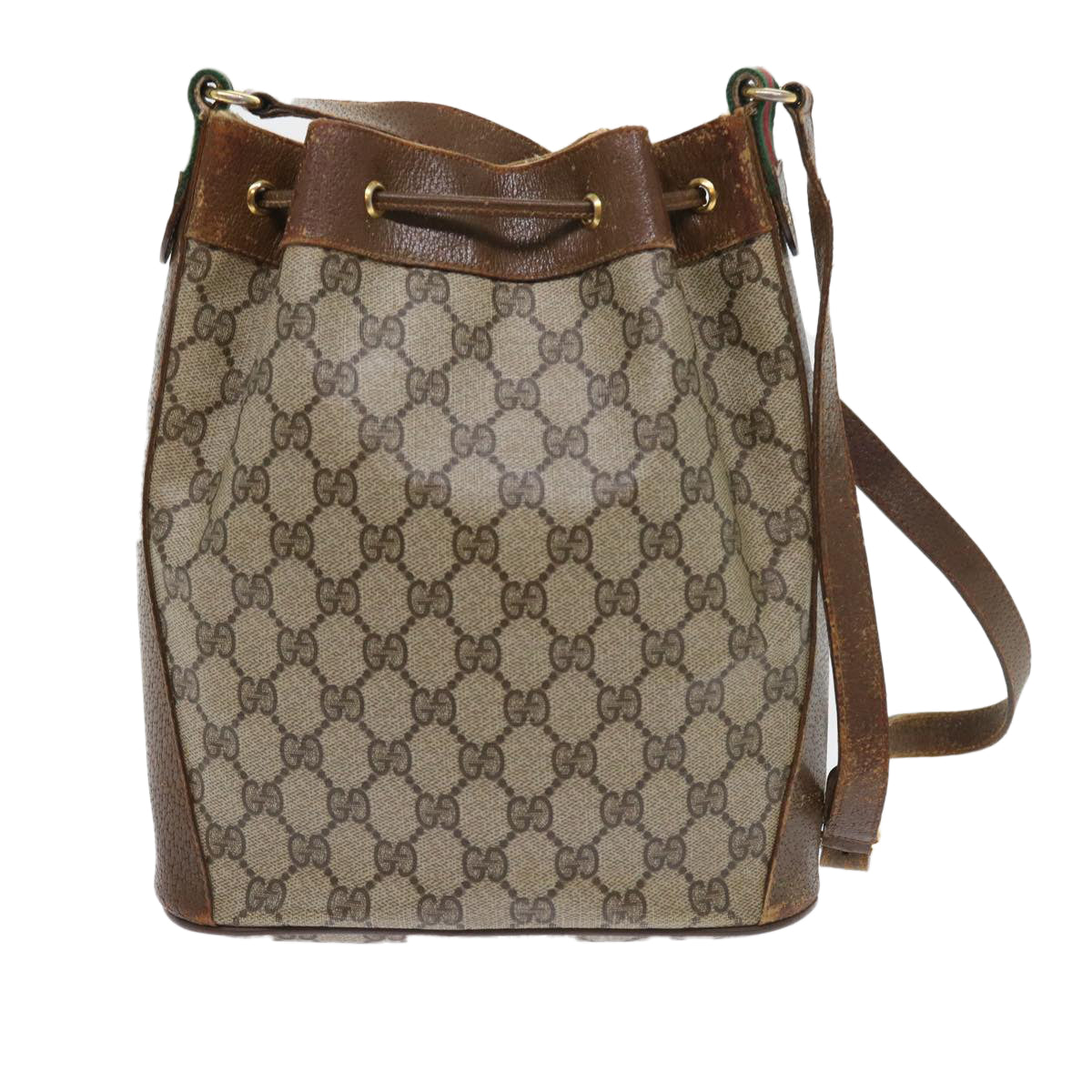 GUCCI GG Canvas Web Sherry Line Shoulder Bag PVC Leather Beige Green 56565