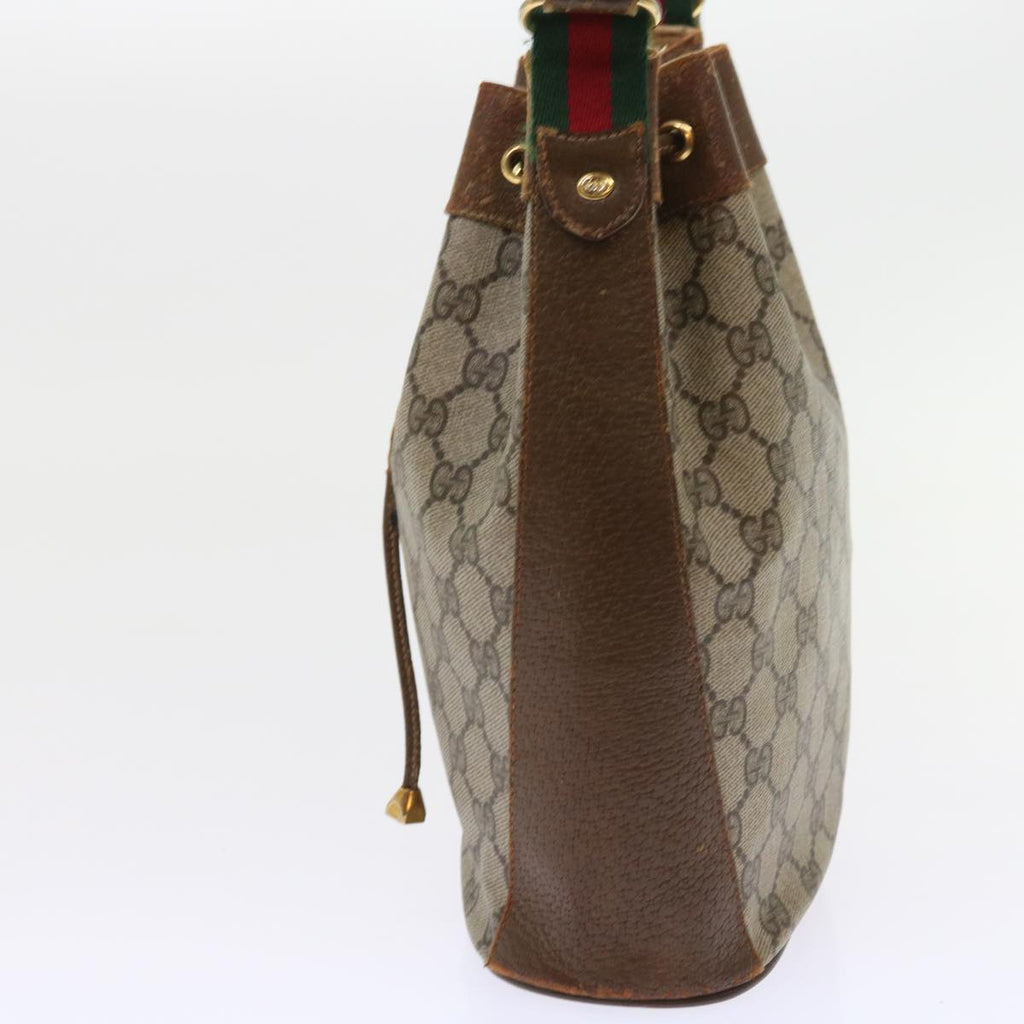 GUCCI GG Canvas Web Sherry Line Shoulder Bag PVC Leather Beige Green 56565