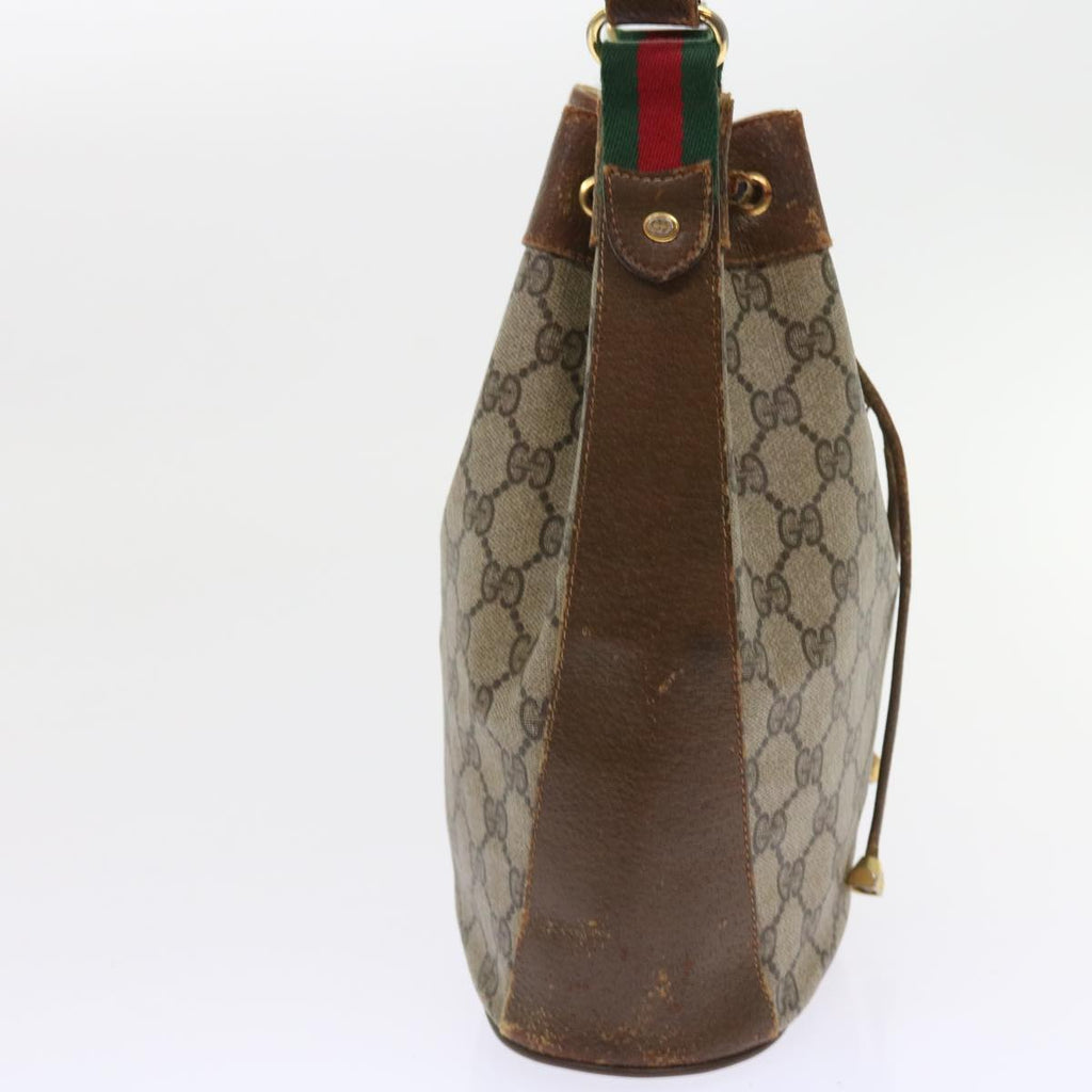 GUCCI GG Canvas Web Sherry Line Shoulder Bag PVC Leather Beige Green 56565