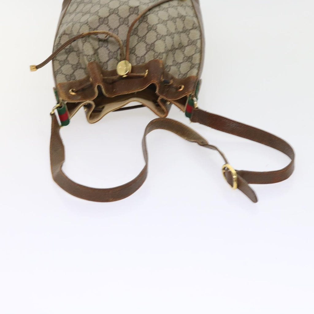 GUCCI GG Canvas Web Sherry Line Shoulder Bag PVC Leather Beige Green 56565