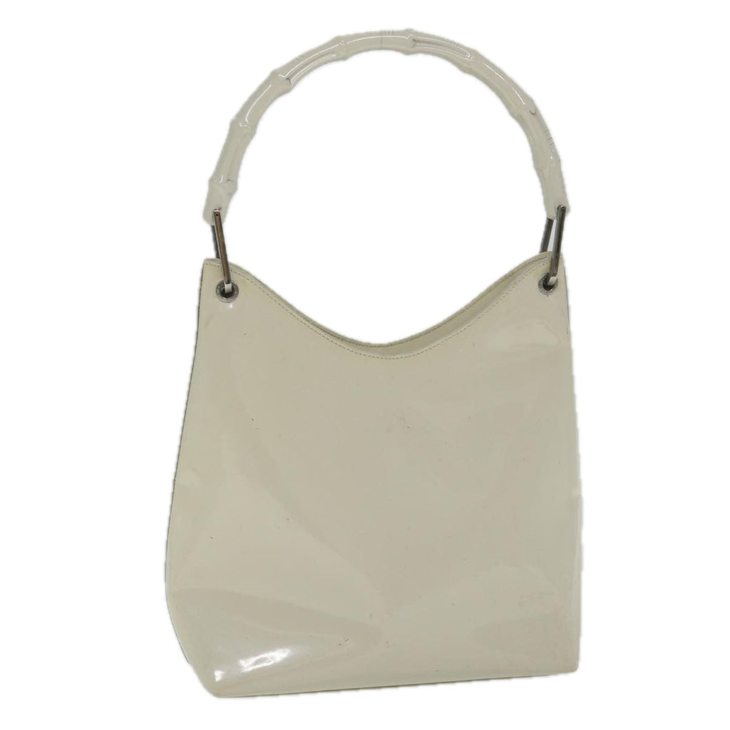 GUCCI Bamboo Shoulder Bag Patent leather Ivory 56566