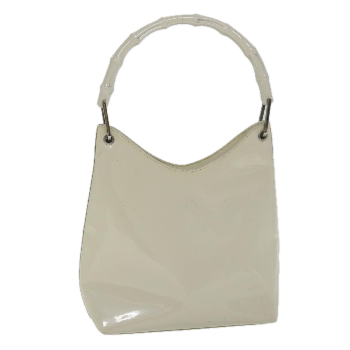 GUCCI Bamboo Shoulder Bag Patent leather Ivory 56566