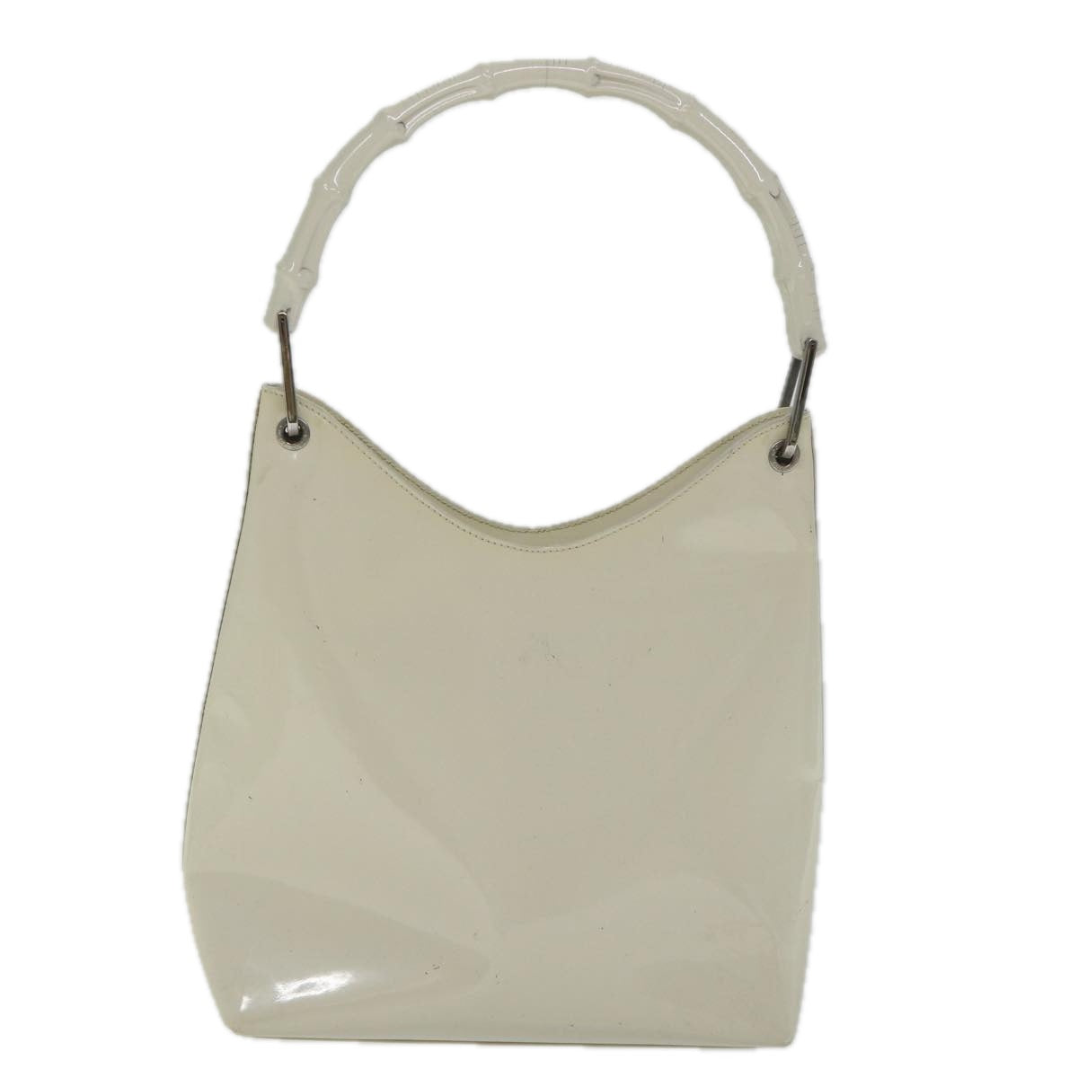 GUCCI Bamboo Shoulder Bag Patent leather Ivory 56566