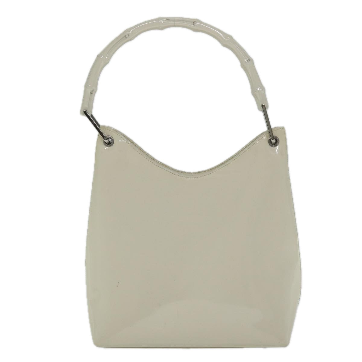 GUCCI Bamboo Shoulder Bag Patent leather Ivory 56566