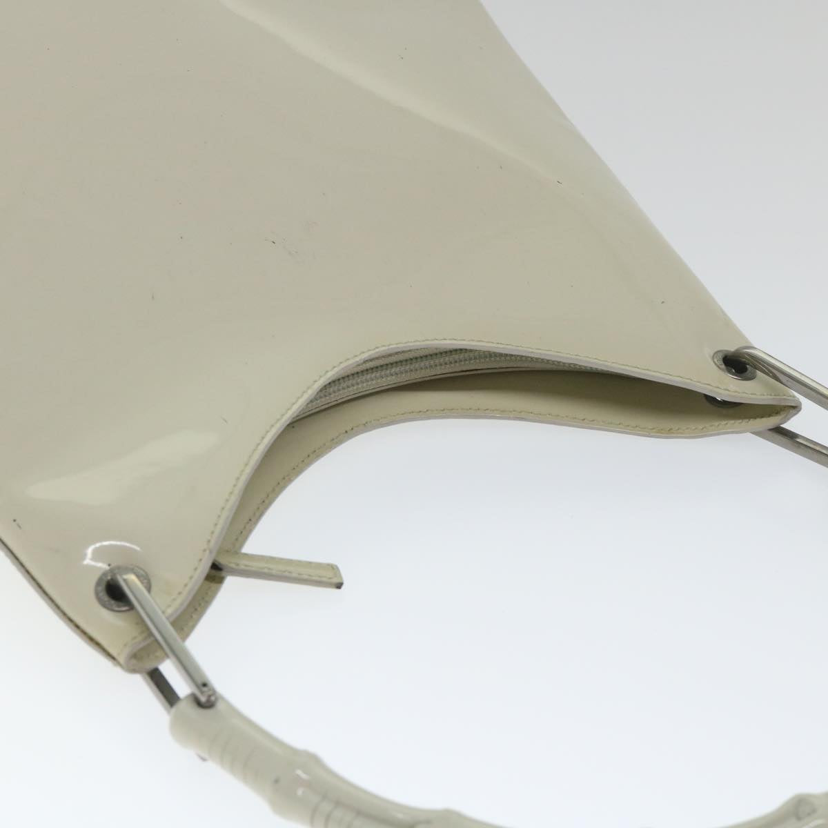 GUCCI Bamboo Shoulder Bag Patent leather Ivory 56566