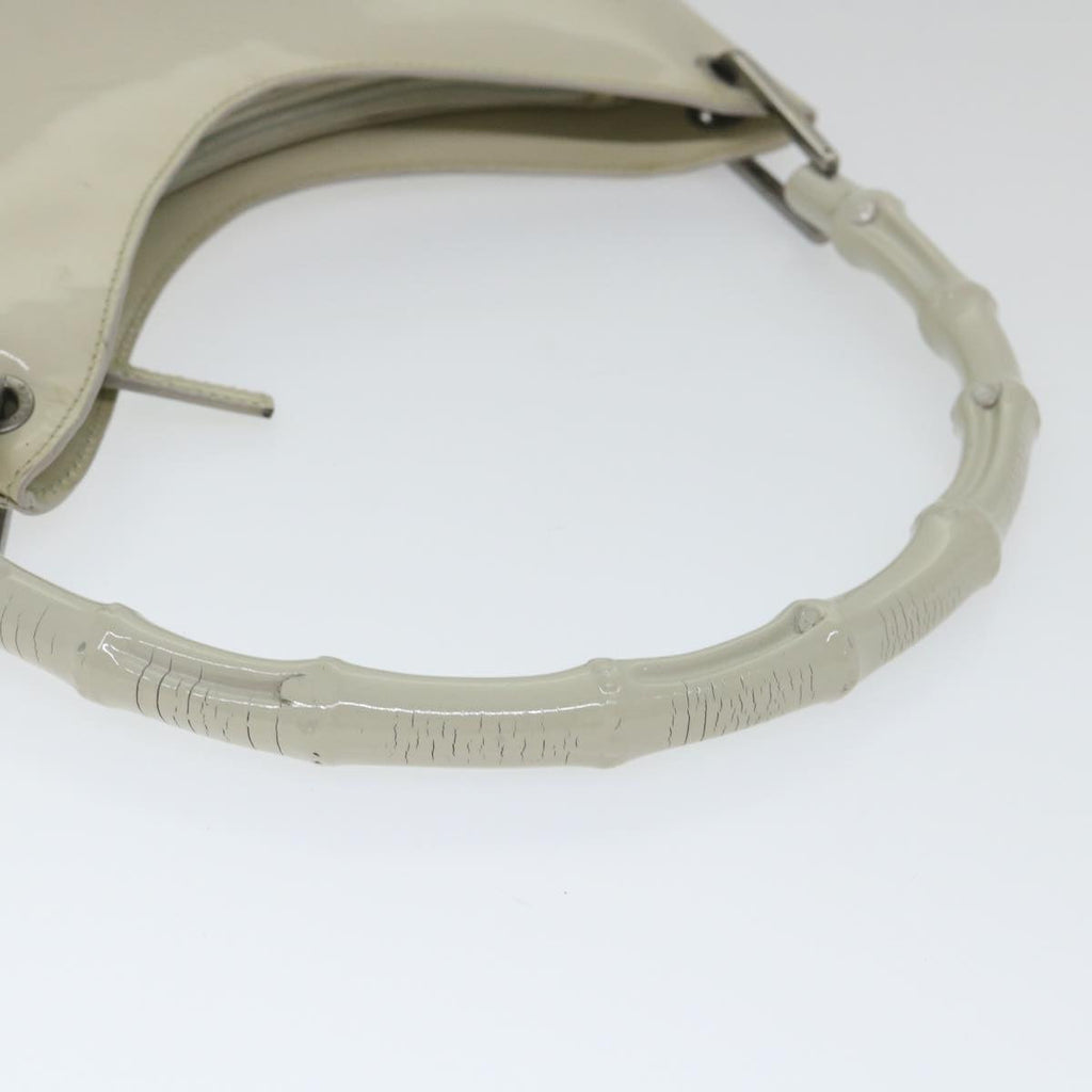 GUCCI Bamboo Shoulder Bag Patent leather Ivory 56566