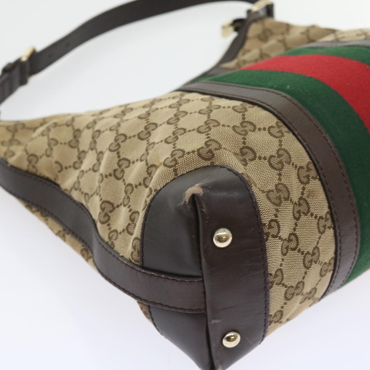 GUCCI GG Canvas Web Sherry Line Shoulder Bag Beige Green Red 257084 56567