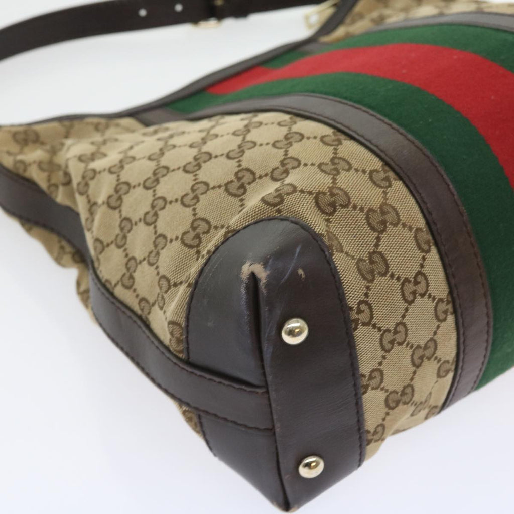 GUCCI GG Canvas Web Sherry Line Shoulder Bag Beige Green Red 257084 56567