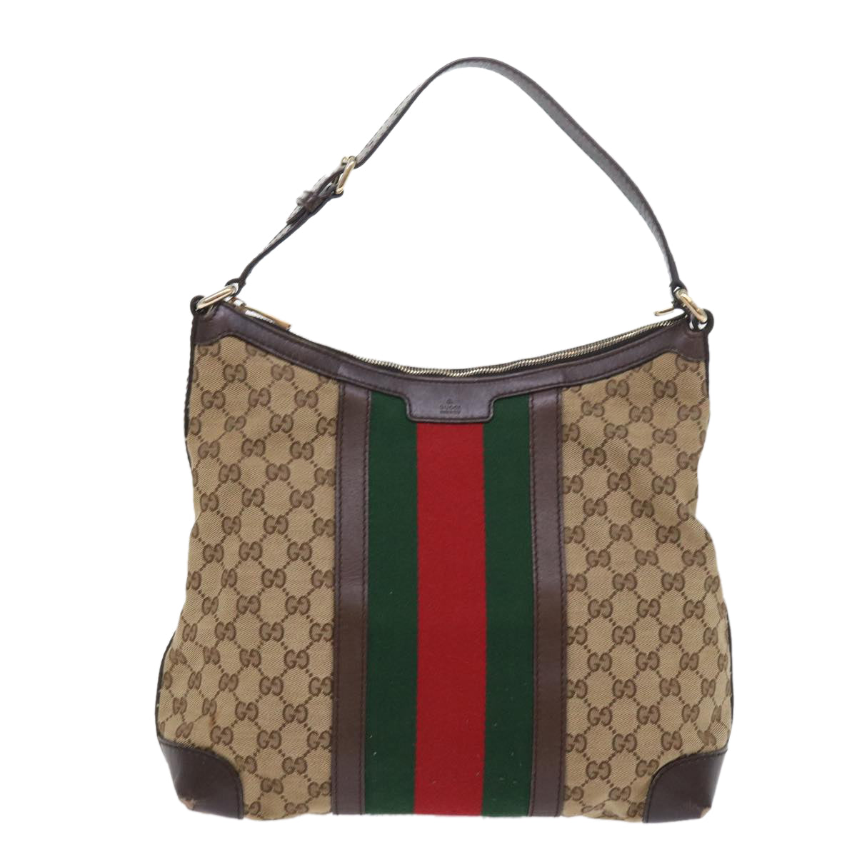 GUCCI GG Canvas Web Sherry Line Shoulder Bag Beige Green Red 257084 56567