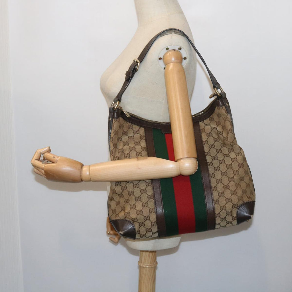 GUCCI GG Canvas Web Sherry Line Shoulder Bag Beige Green Red 257084 56567