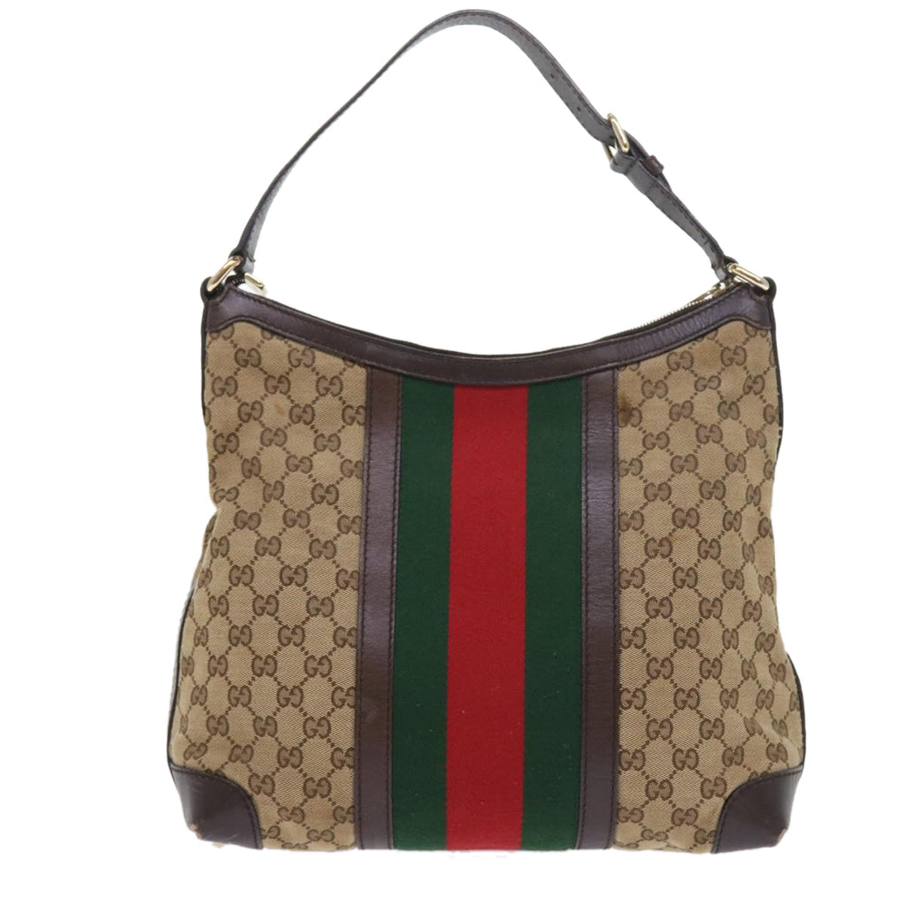 GUCCI GG Canvas Web Sherry Line Shoulder Bag Beige Green Red 257084 56567
