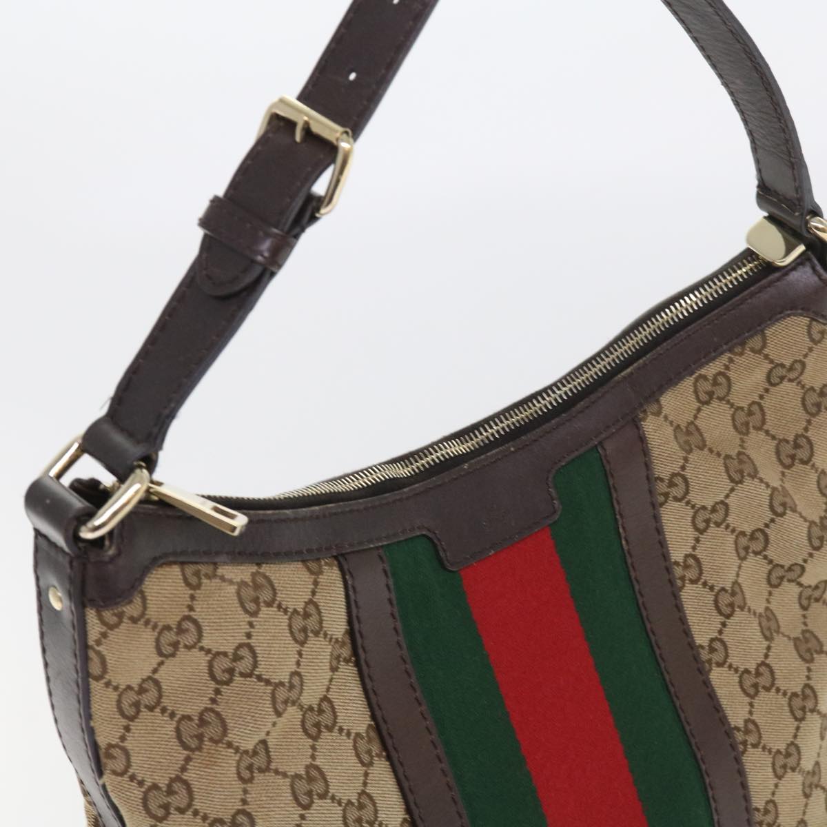 GUCCI GG Canvas Web Sherry Line Shoulder Bag Beige Green Red 257084 56567