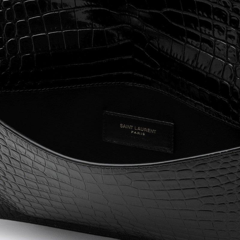 Saint Laurent Uptown Black Shiny Leather Clutch Bag Women
