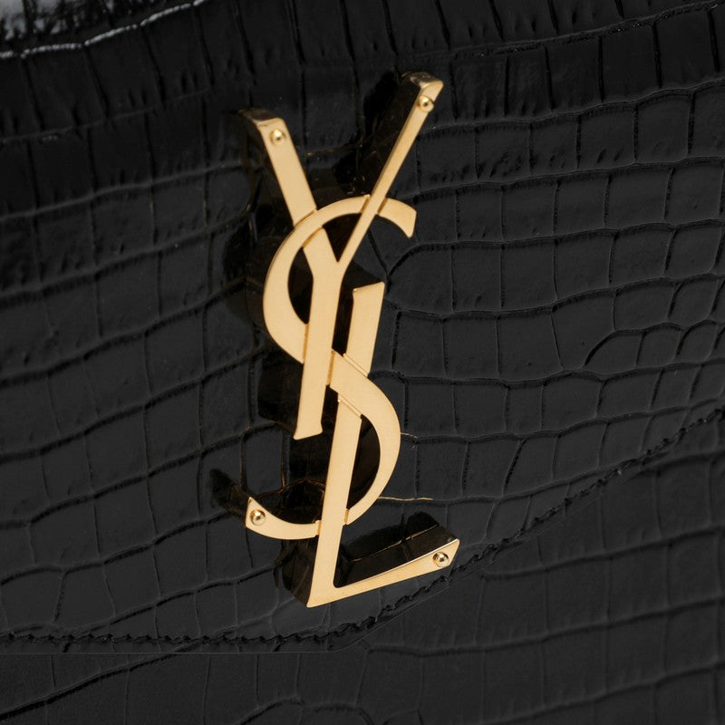 Saint Laurent Uptown Black Shiny Leather Clutch Bag Women