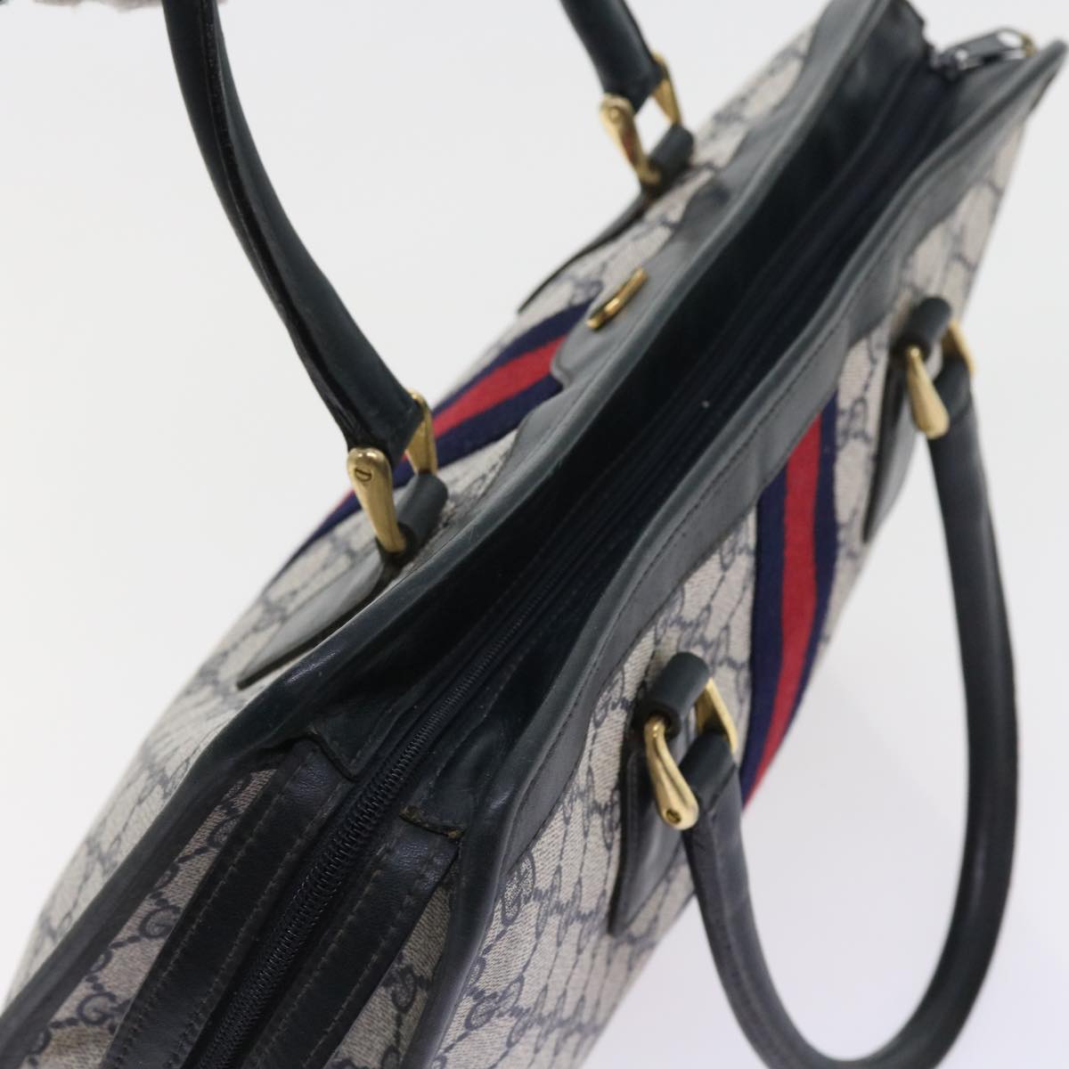 GUCCI GG Supreme Sherry Line Hand Bag Red Navy Gray 010 378 56592