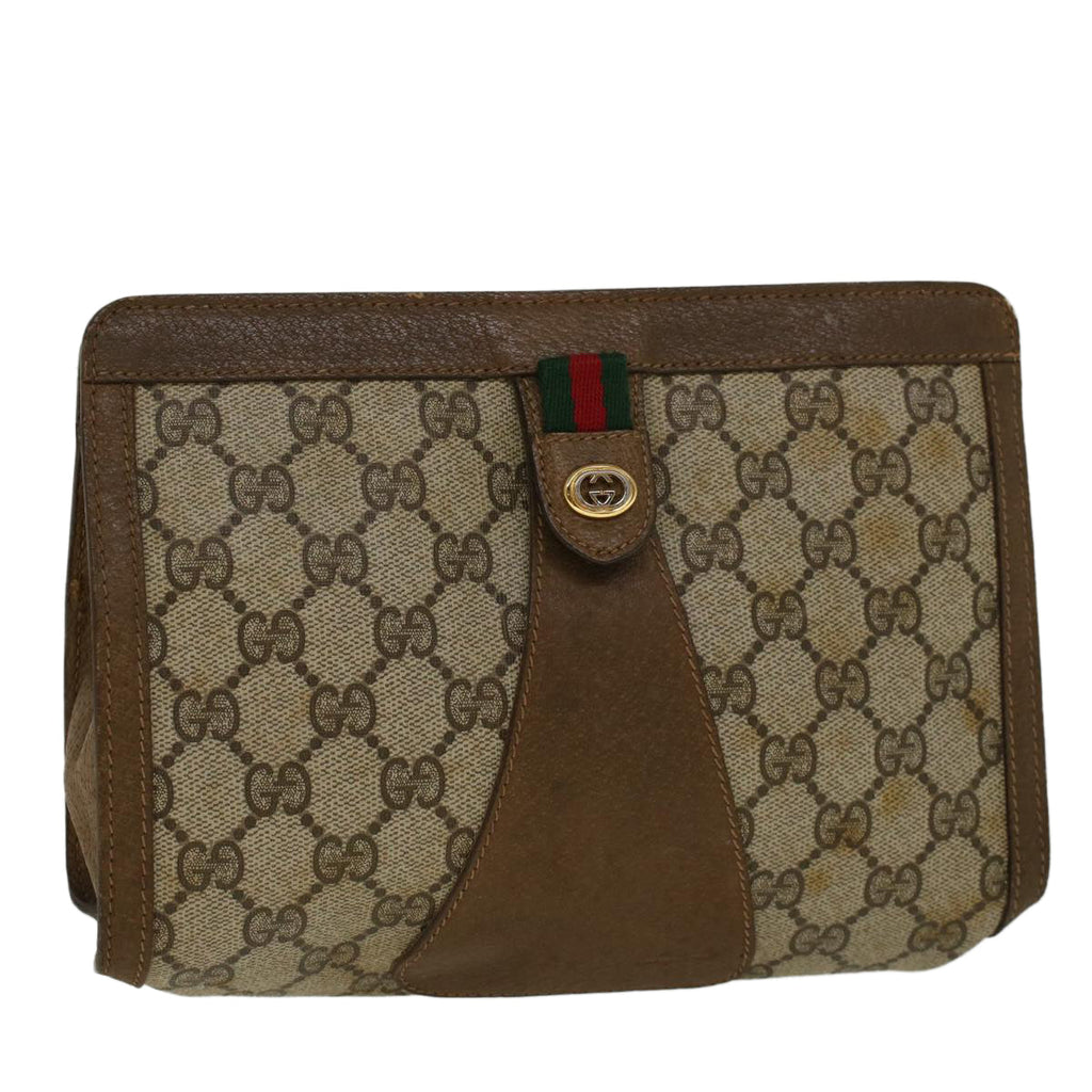 GUCCI GG Supreme Web Sherry Line Clutch Bag Beige Red Green 89 01 032 56612