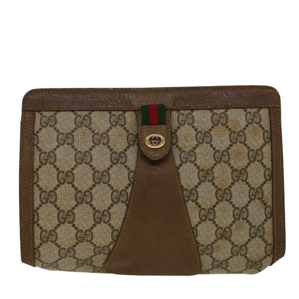 GUCCI GG Supreme Web Sherry Line Clutch Bag Beige Red Green 89 01 032 56612