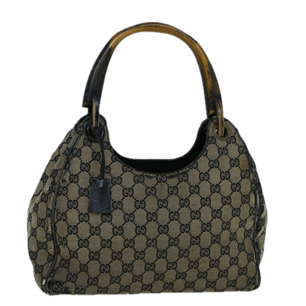GUCCI GG Canvas Hand Bag Wood Beige Black 56623