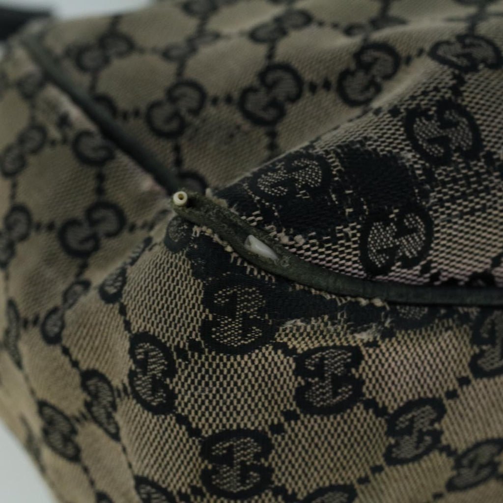 GUCCI GG Canvas Hand Bag Wood Beige Black 56623