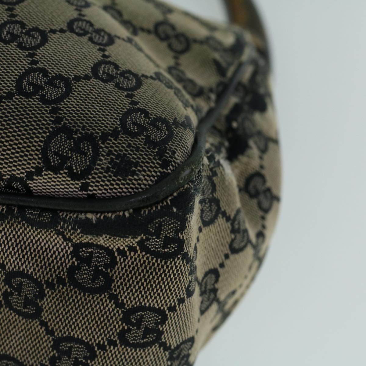 GUCCI GG Canvas Hand Bag Wood Beige Black 56623