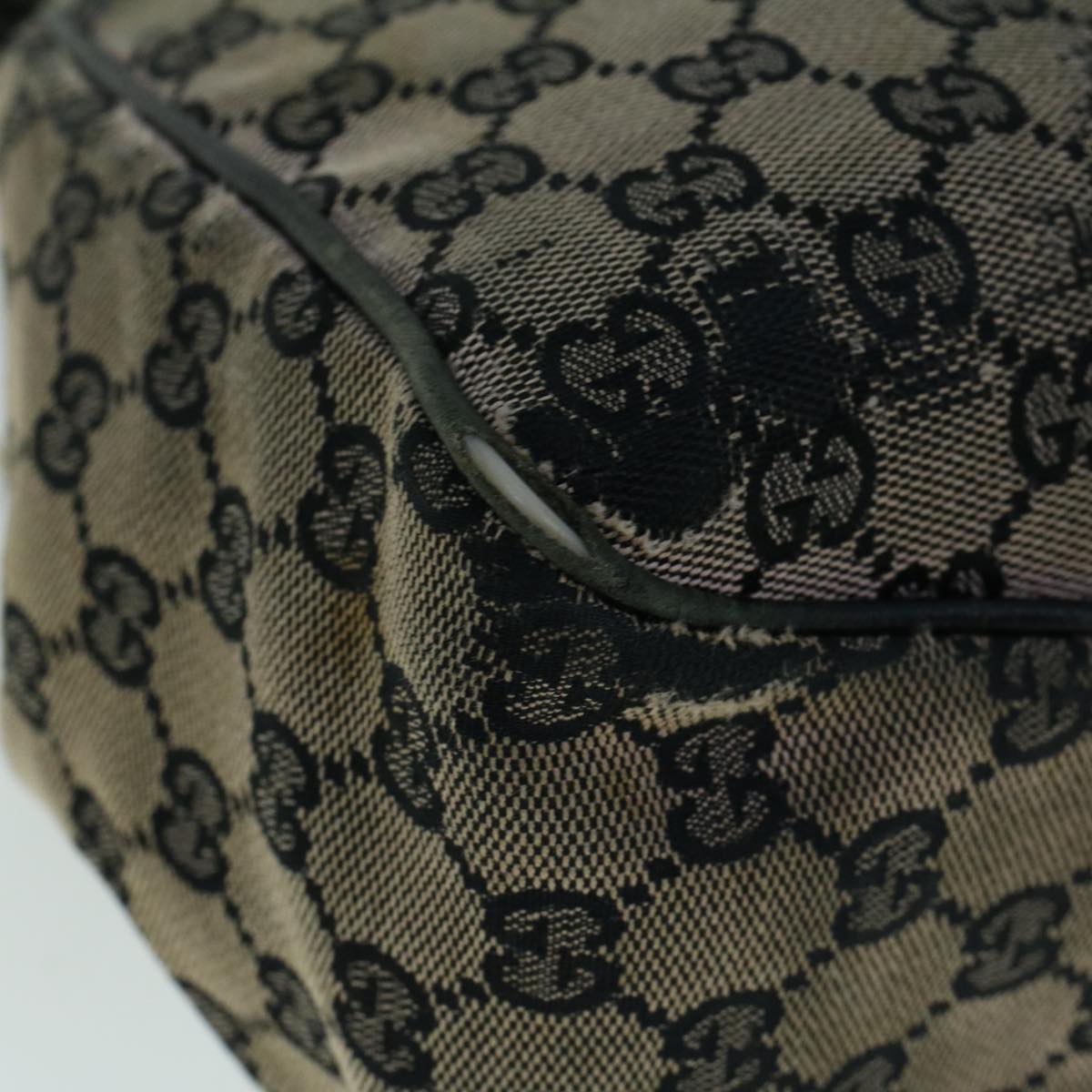 GUCCI GG Canvas Hand Bag Wood Beige Black 56623