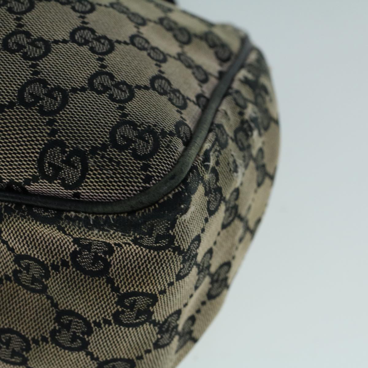 GUCCI GG Canvas Hand Bag Wood Beige Black 56623