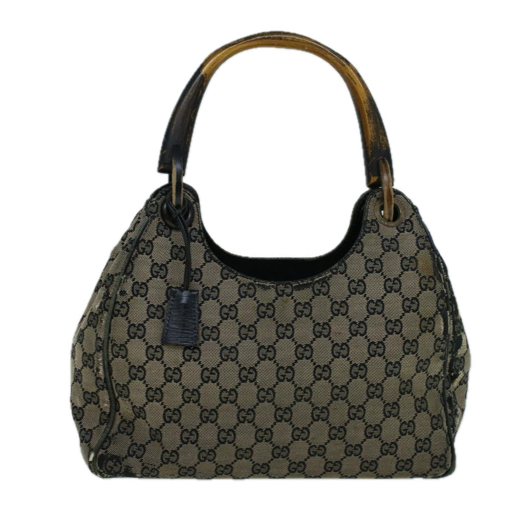 GUCCI GG Canvas Hand Bag Wood Beige Black 56623