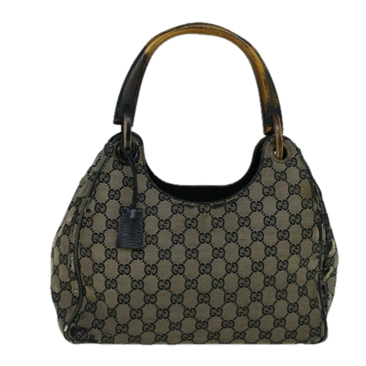 GUCCI GG Canvas Hand Bag Wood Beige Black 56623