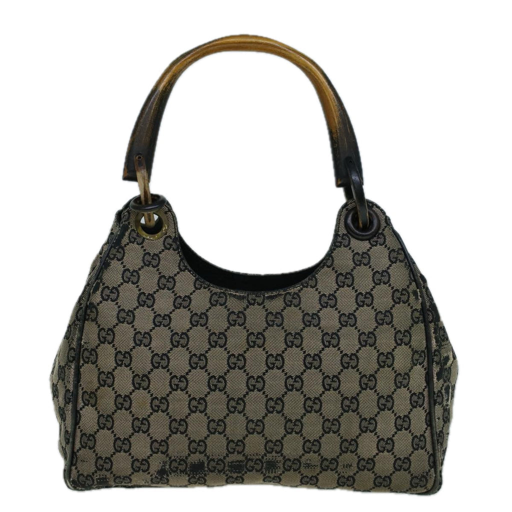 GUCCI GG Canvas Hand Bag Wood Beige Black 56623