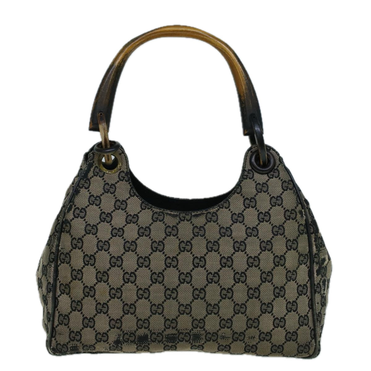 GUCCI GG Canvas Hand Bag Wood Beige Black 56623