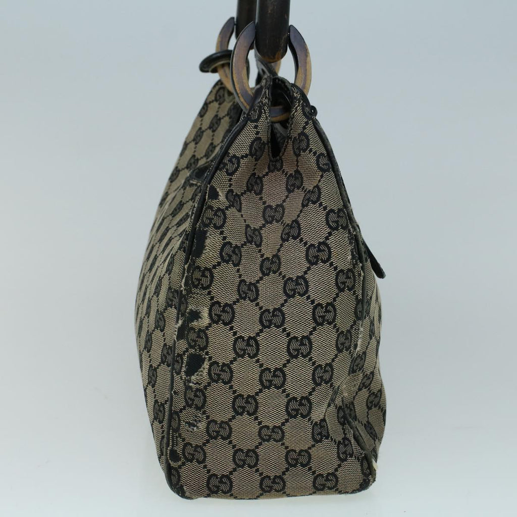 GUCCI GG Canvas Hand Bag Wood Beige Black 56623