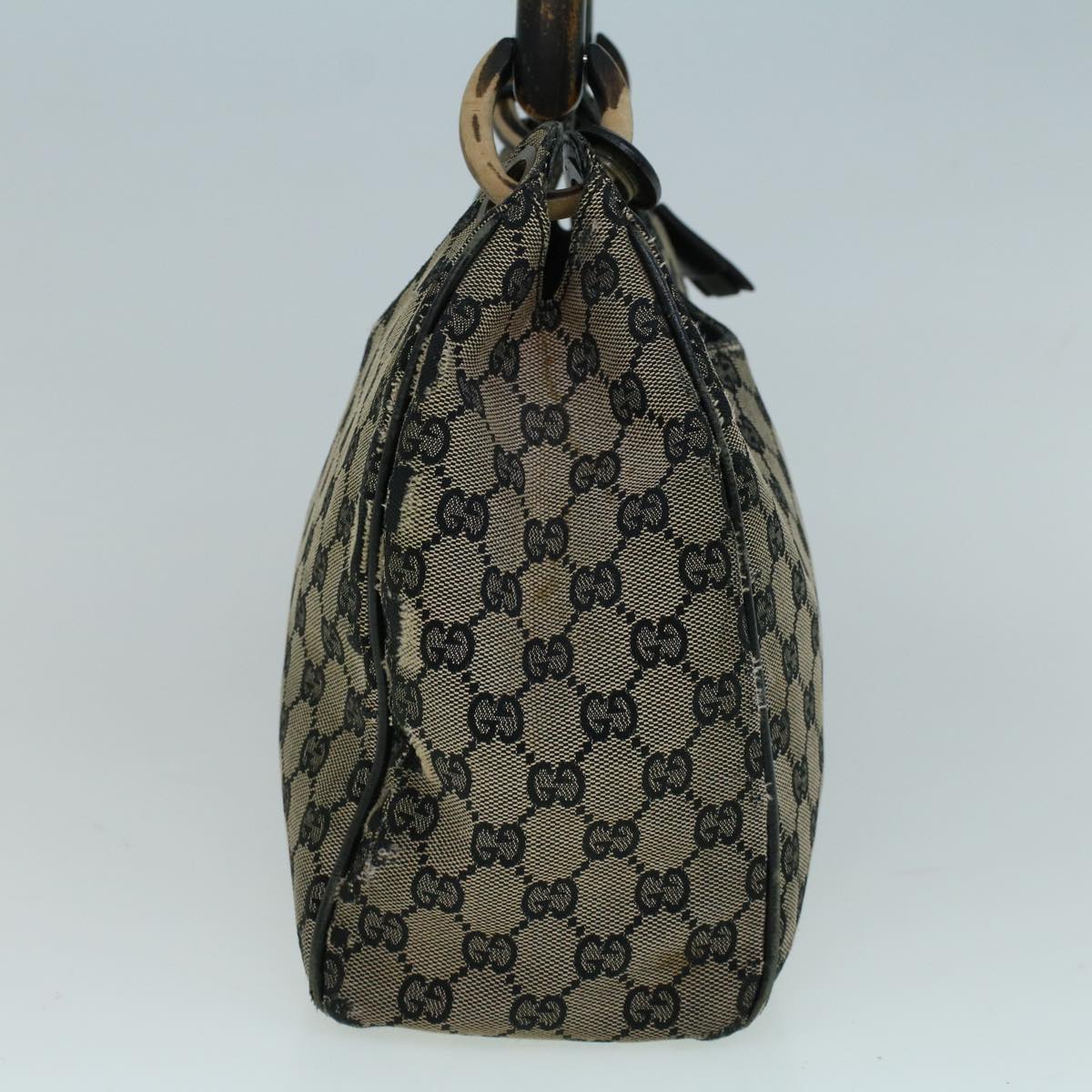GUCCI GG Canvas Hand Bag Wood Beige Black 56623