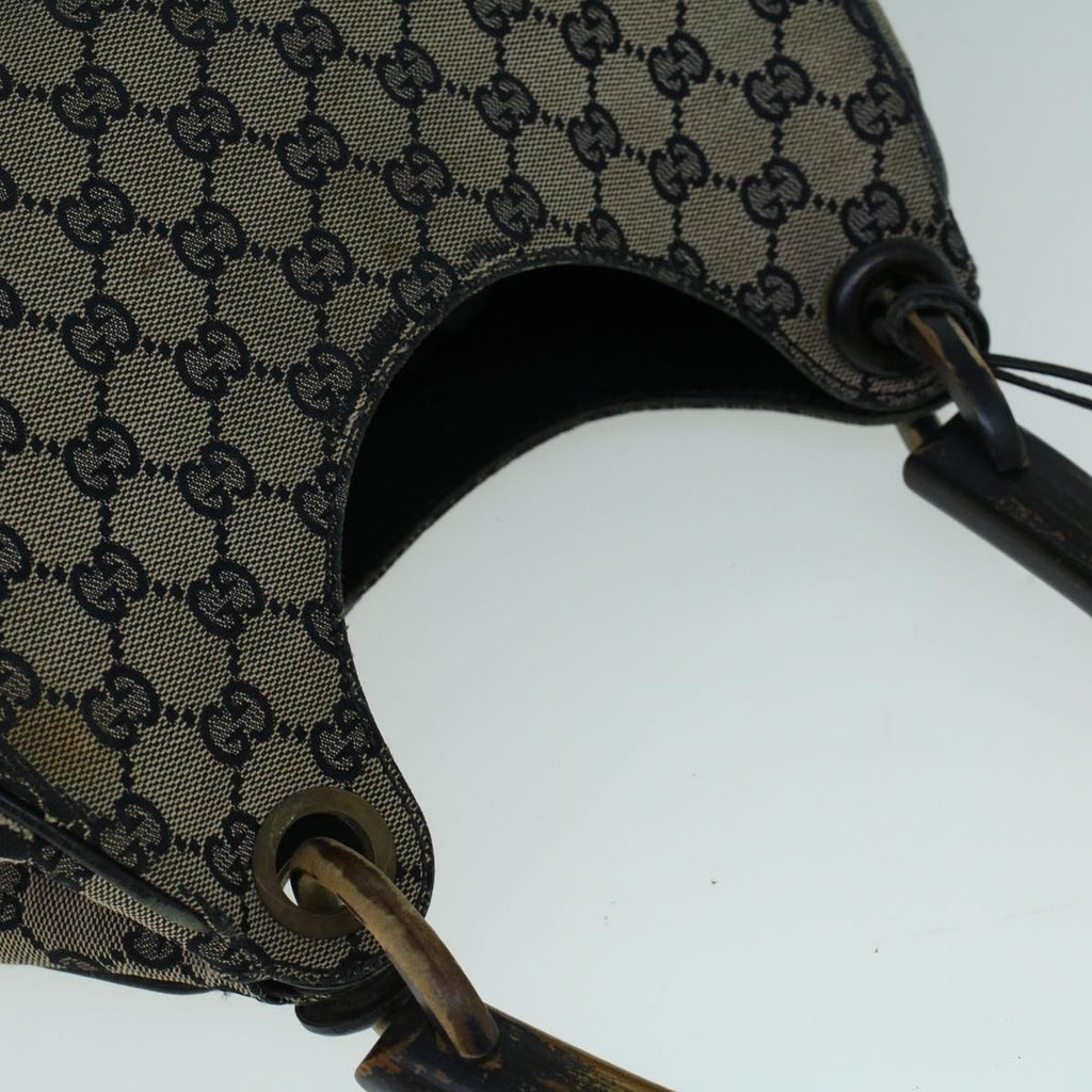 GUCCI GG Canvas Hand Bag Wood Beige Black 56623