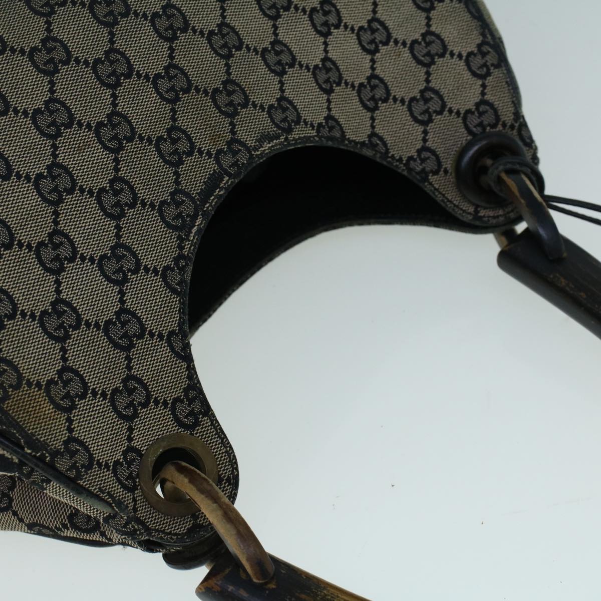 GUCCI GG Canvas Hand Bag Wood Beige Black 56623