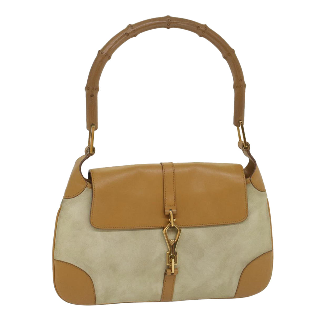 GUCCI Bamboo Jackie Shoulder Bag Suede Leather Beige 001 4096 1669 56659