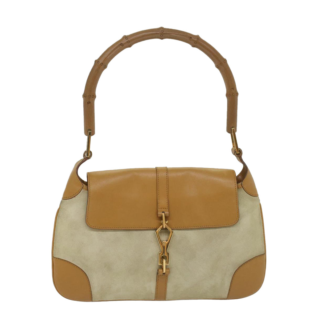 GUCCI Bamboo Jackie Shoulder Bag Suede Leather Beige 001 4096 1669 56659